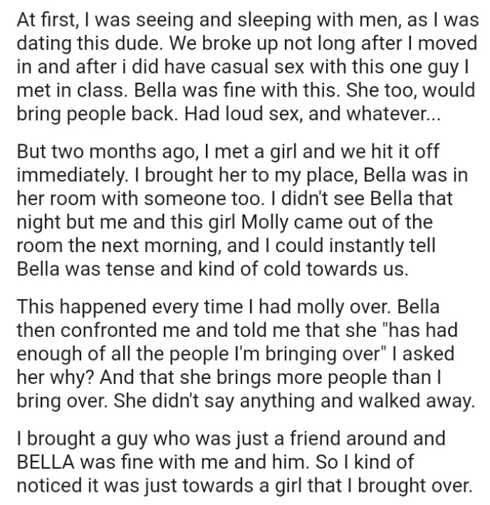 The OP could instantly tell that her roommate was tense and somewhat cold towards them