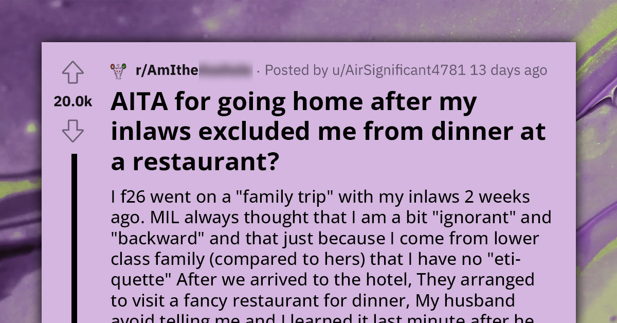 Woman Flew Back Home From A Trip With Her In-Laws And Husband After Being Intentionally Left Out Of Their Family Dinner