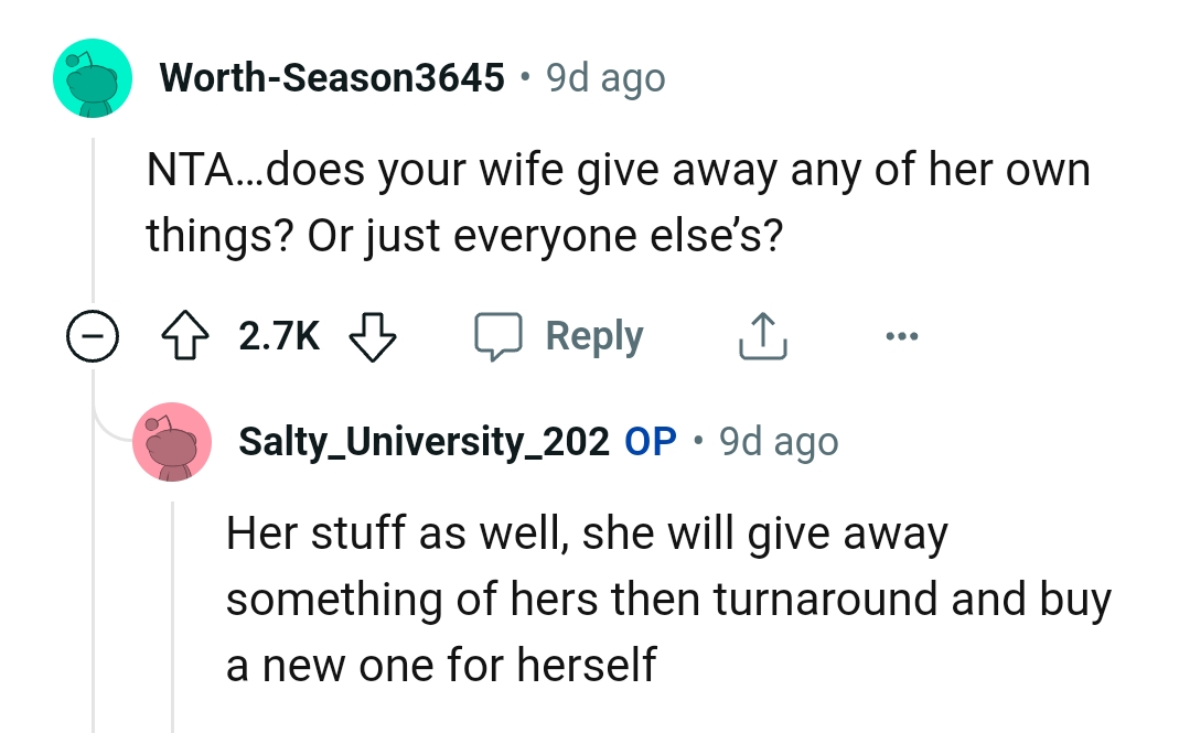 She'll give away something of hers as well and replace it