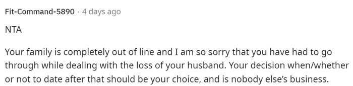 Her family is definitely completely out of line, and they are truly misguided to think that this is the way to create a good family or that it's the best benefit for her kids.