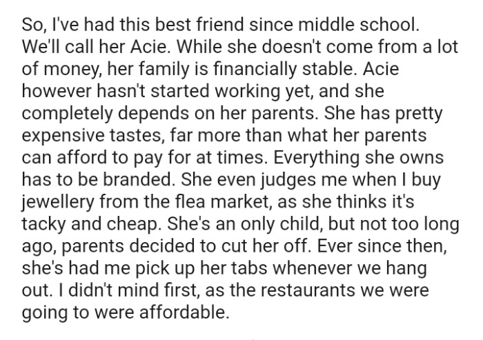 She even judges the OP when she buys jewelry from the flea market