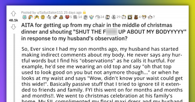 Post-Partum Wife Snaps During Christmas Dinner After Months of Hearing Her Husband's "Observations" About Her Changed Body
