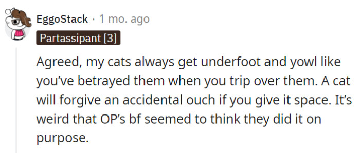 Cats indeed have a flair for melodrama when their underfoot tactics backfire.