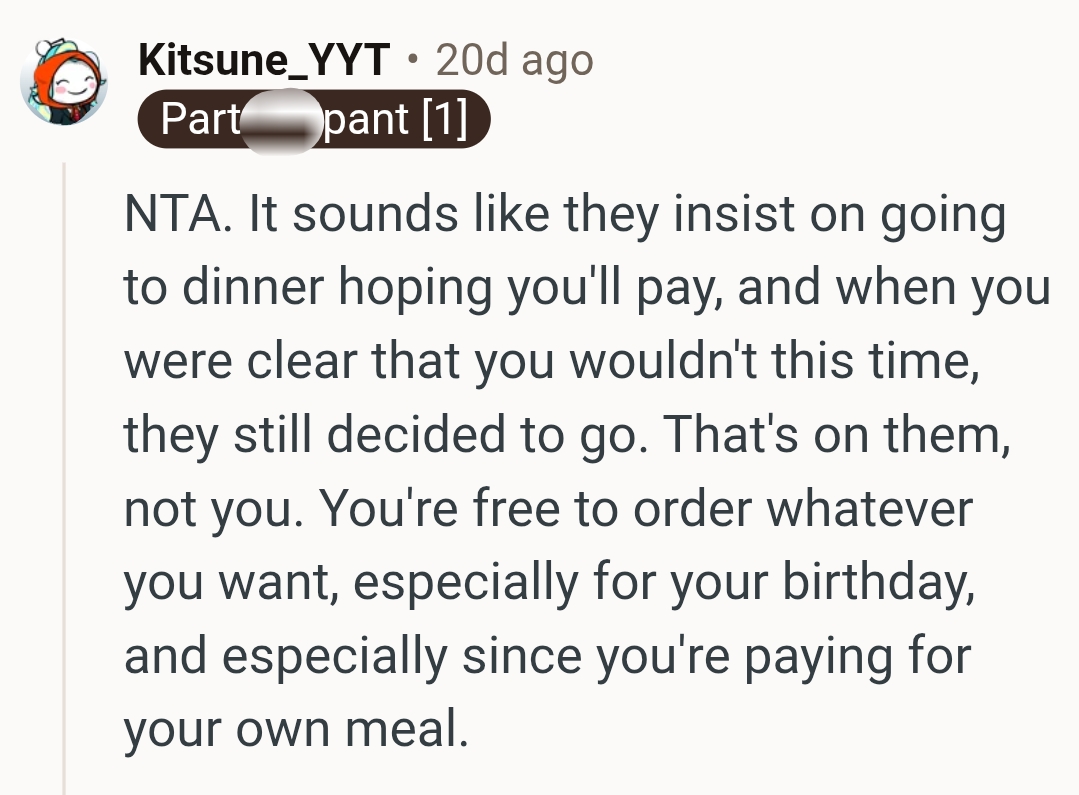 Pay for your own meal