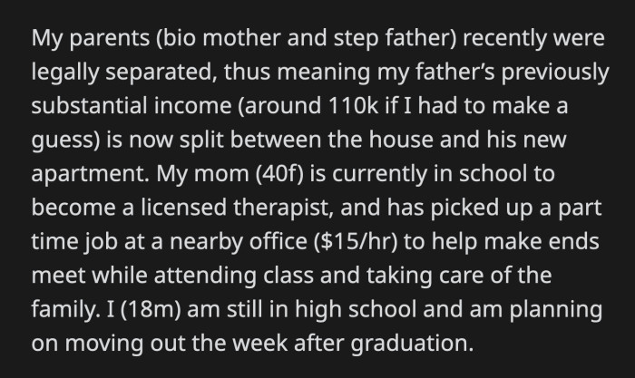 OP was willing to part with his money but changed his mind once he saw his mom's frivolous spending.