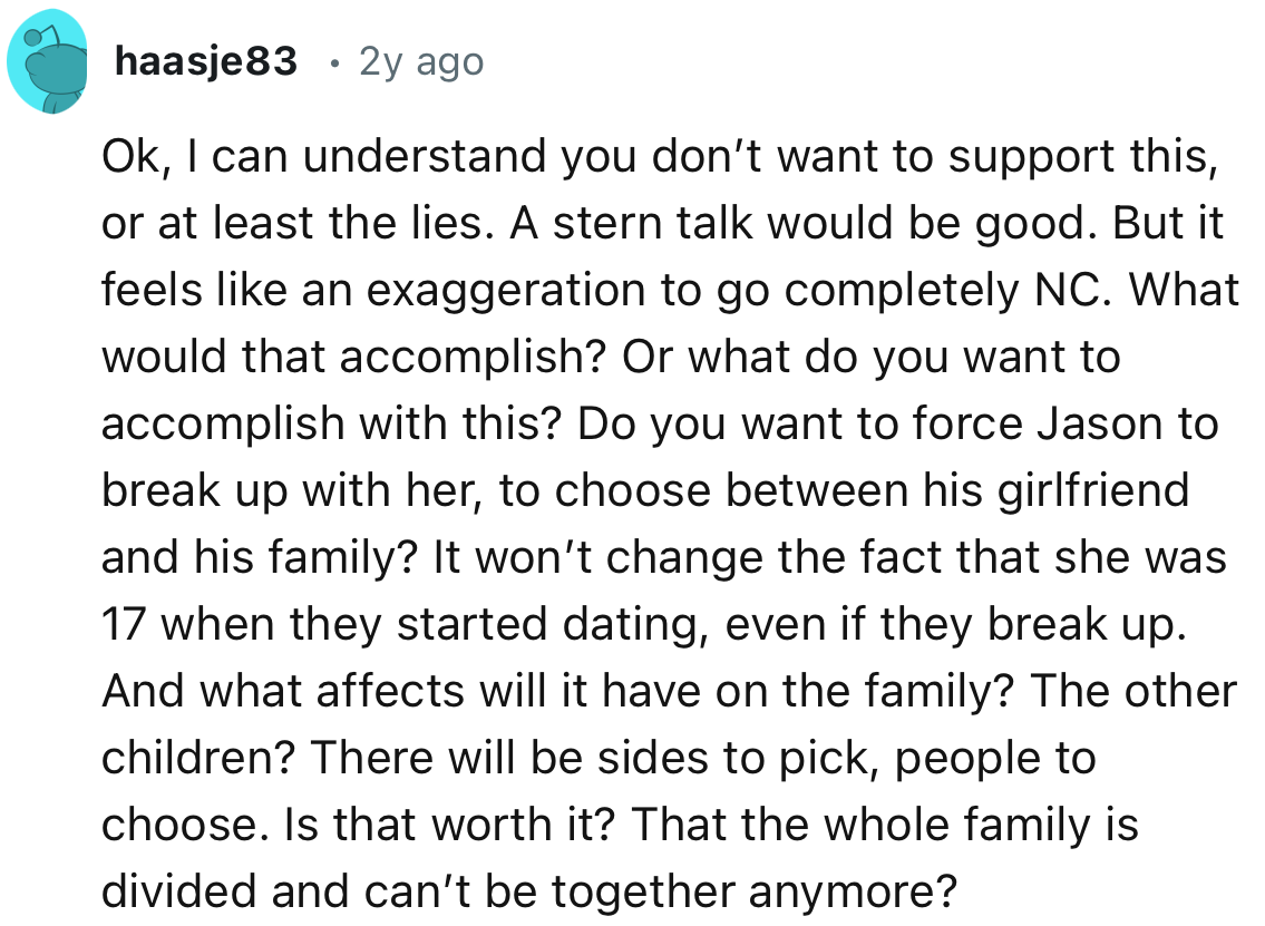 “I can understand you don’t want to support this, or at least the lies. A stern talk would be good.”