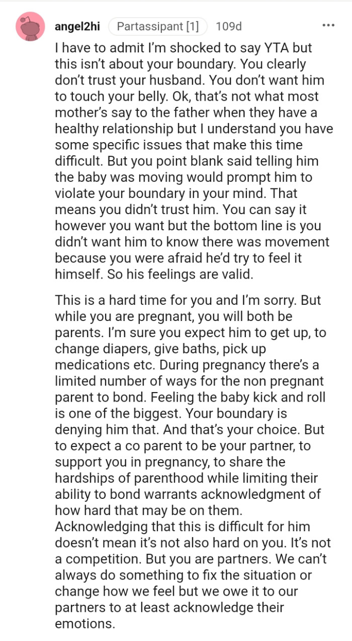 That's not what most mothers say to the father