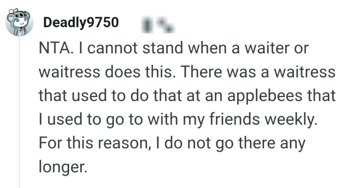 This Redditor can't stand when a waiter does that