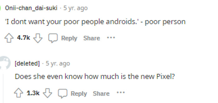 The biggest thing that stood out to people was that she stated she didn't want an Android.