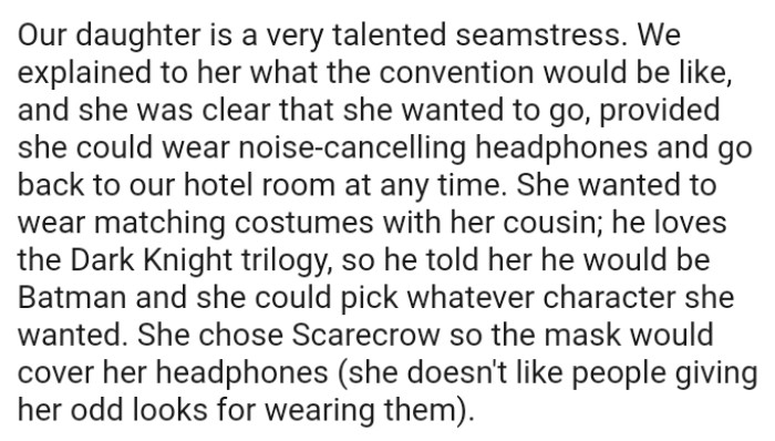 OP's daughter wanted to wear matching costumes with her cousin