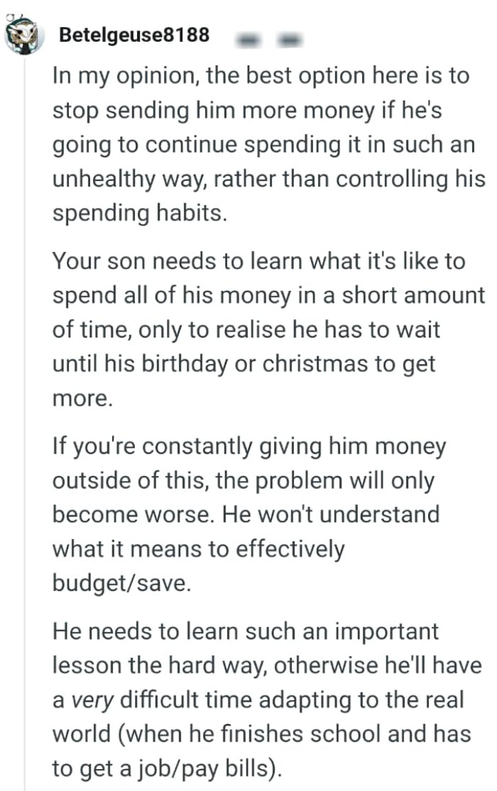 The OP should stop sending him money