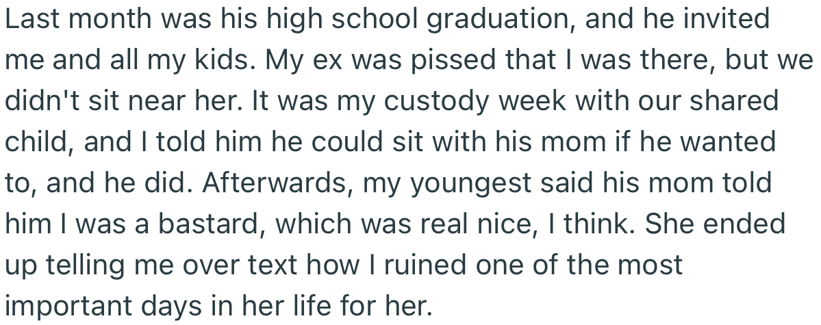 OP’s former stepson invited him to the graduation ceremony, which got OP’s ex-wife upset