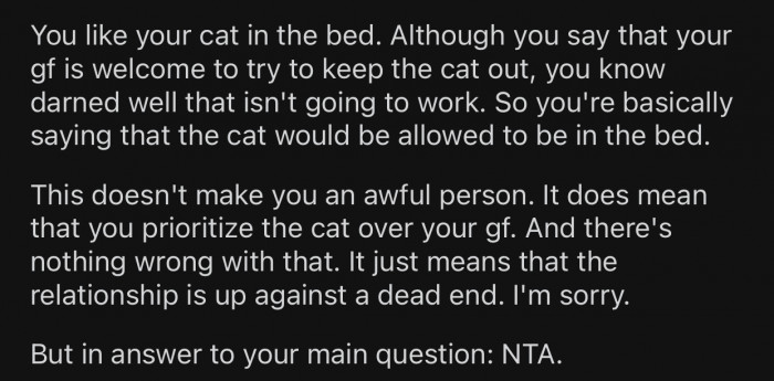 There's nothing wrong with prioritizing your cat over your GF.