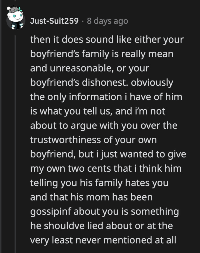 What did he do when he learned that his family members were gossiping about OP? It doesn't seem like he stood up for him.