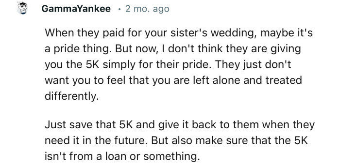 Since OP’s Parents Gave Money to His Sister on Her Wedding, It’s Possible That They Feel Obligated to Do the Same for Him