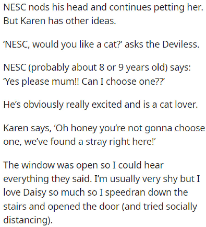 The Karen asks her son if he wants to take Daisy with them