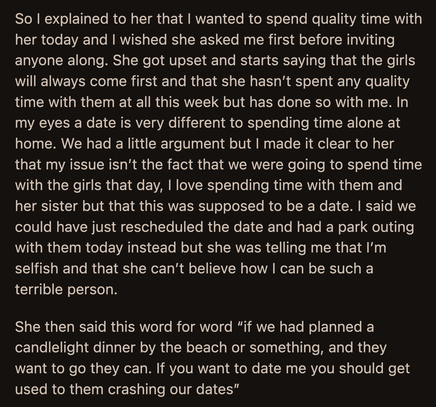 What her girlfriend said made OP feel undervalued and sidelined. Should she expect her girlfriend to invite someone else to their dates?