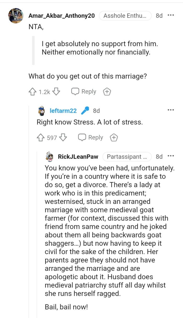 This redditor really wants to know what the OP is gaining from the marriage