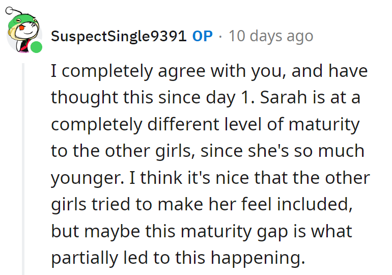 Age gaps can be like mixing apples and oranges. Sarah's in a different fruit basket altogether!