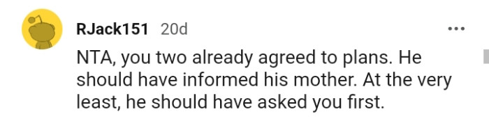 The OP's husband should have asked her first