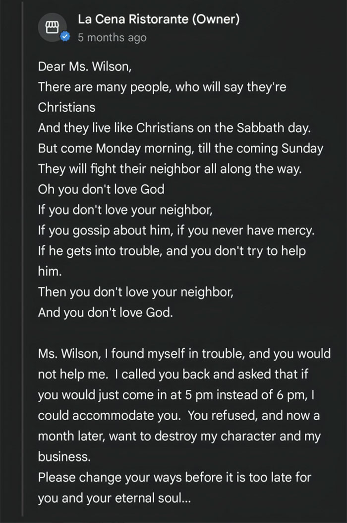 The owner of the restaurant had this to say