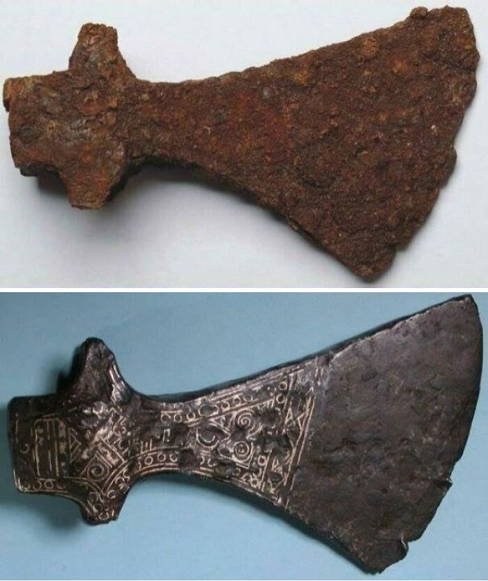 "Viking Axe Before And After Restoration"