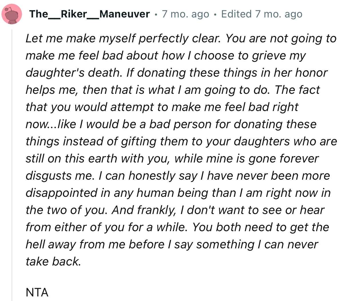 This Redditor provided OP with a format to handle his mom and sister