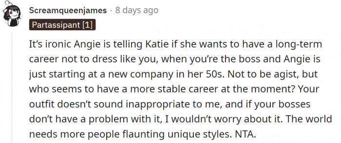 Angie seems to overestimate herself.