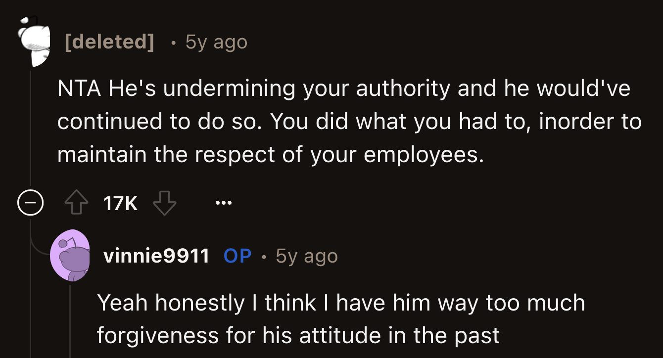 OP would have handled it differently if the employee had not been a friend of their parents.