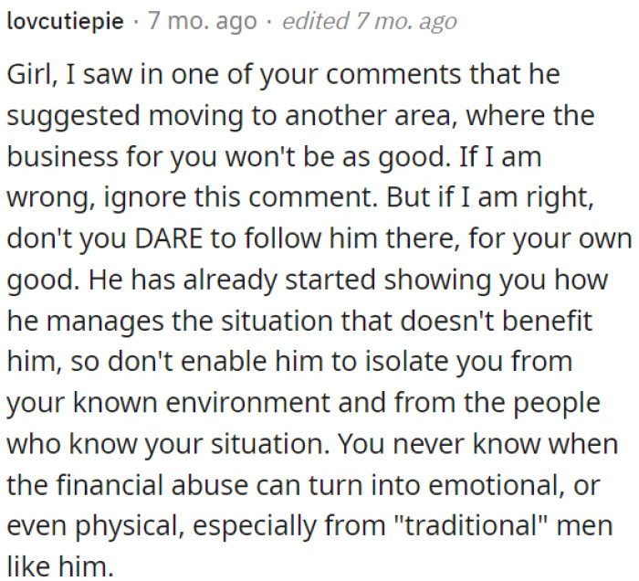 Financial Abuse Can Escalate, Even into Emotional or Physical Abuse, Especially with Traditional Individuals Like Him