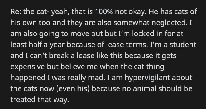 OP said she's thinking about moving out once her lease is up in six months.