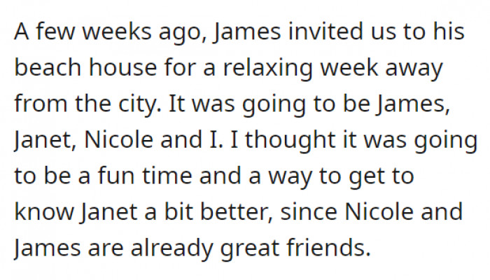 You could guess how things might've ended up when they went together for an outing. Nicole and James already get along—but she and Janet haven't interacted much just yet.