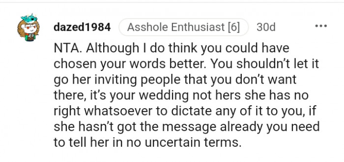 It is your wedding, not hers