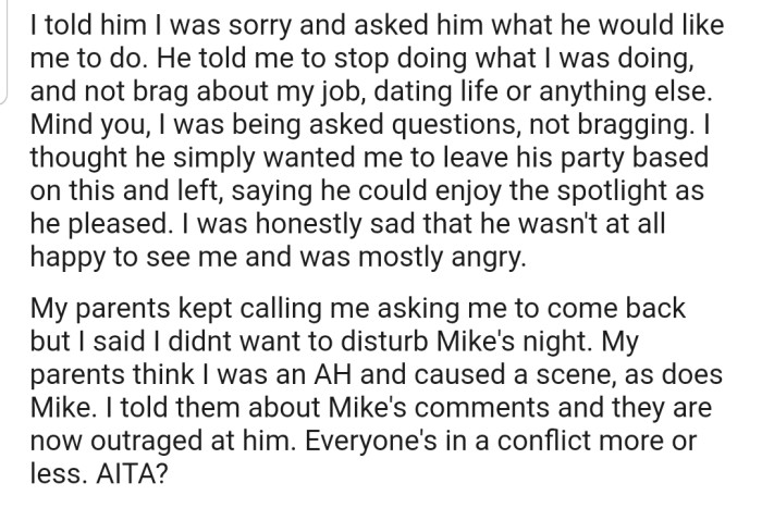 OP decided it was best to leave the party to avoid causing any trouble