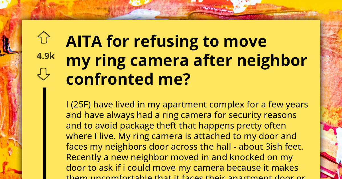 Woman Refuses To Remove Ring Camera After Her Neighbor Confronted Her About It Pointing At Their Door