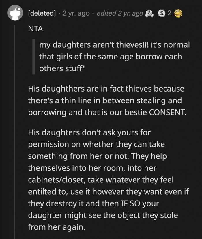Asking for Zoey's permission before using her things is one thing. They didn't even bother telling her they were taking her things. They are thieves.