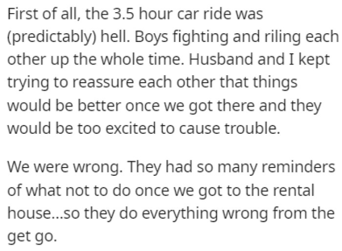 The car ride was horrible, but OP and her husband kept reassuring each other that things would get better