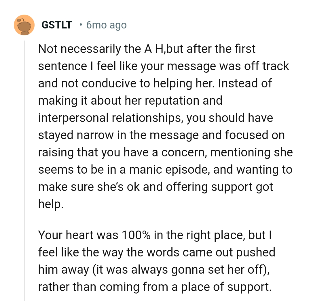 The OP should have stayed narrow in the message