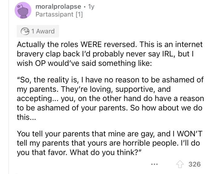 The ex's parents are horrible people.