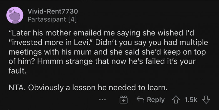 The mom is trying her hardest to make OP feel bad about something they're not even responsible for.