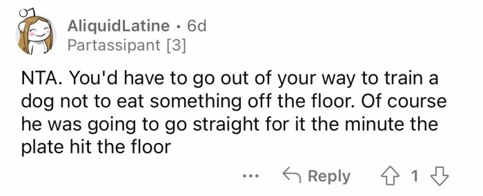 4. Dogs will always think that food on the floor is for them.