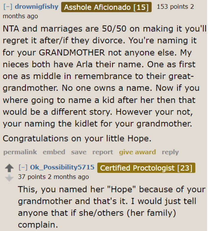 The SIL needs to realize that she doesn't own the name Hope.