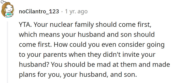 She should have made plans just for the three of them