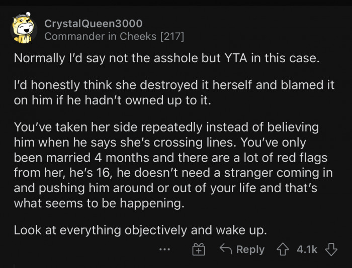 That's a lot of red flags in just four months of marriage.