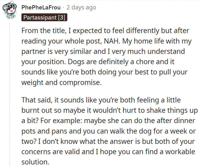 12. It seems that they're both trying to do their best for their parts, but they're just both burnt out from it