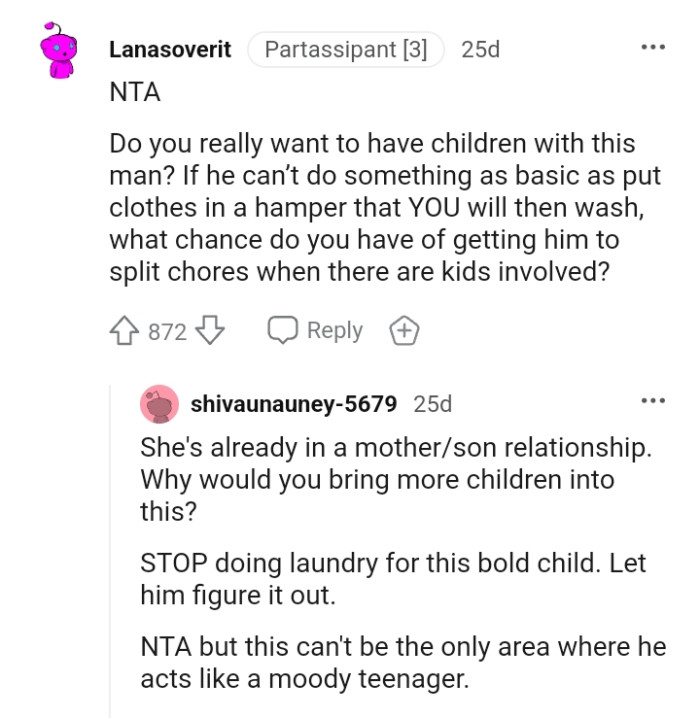 What chance can the OP get him to split chores when they have kids?