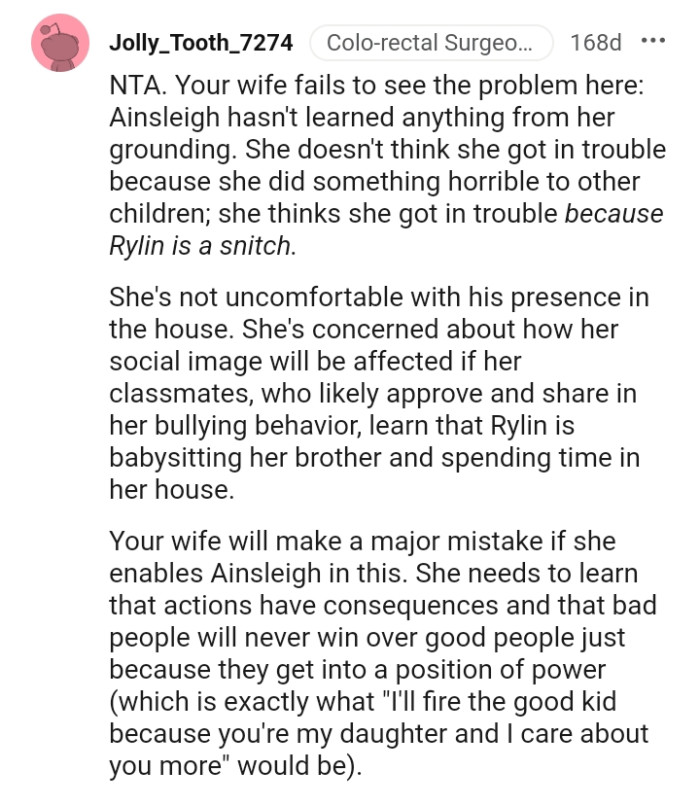 Why she thinks she got in trouble