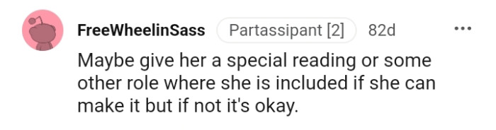 Giving her a special reading or some other role