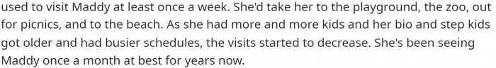 It seems that Maddy's mother started visiting less and less.