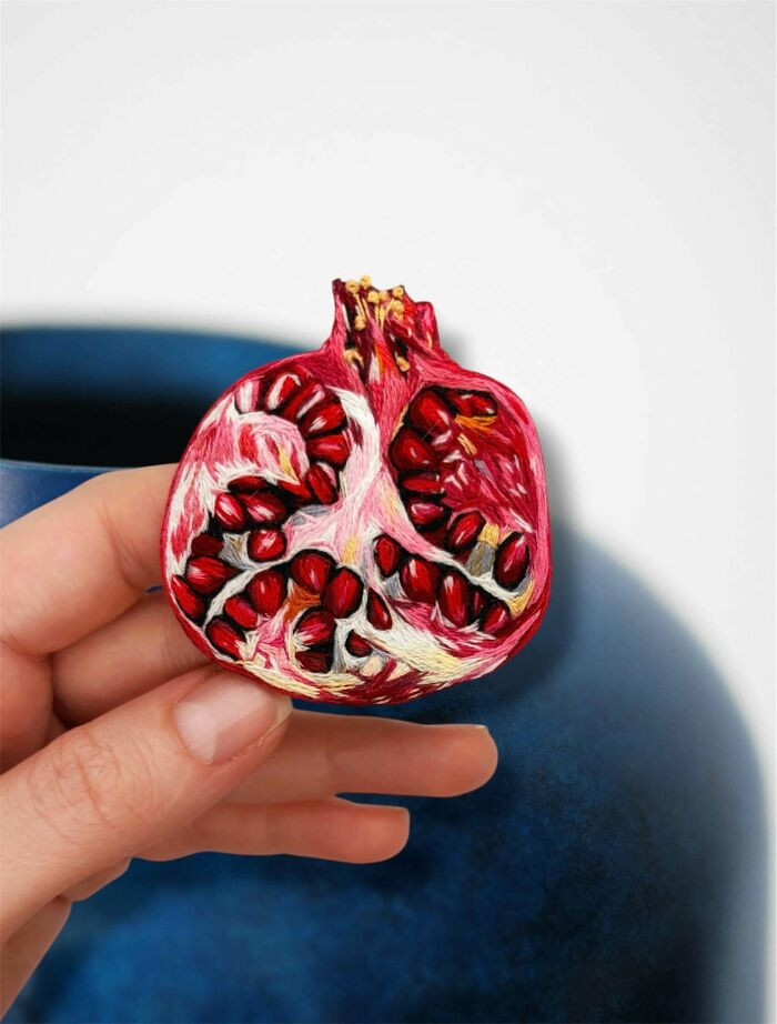 "Embroidered Fruit Brooch"